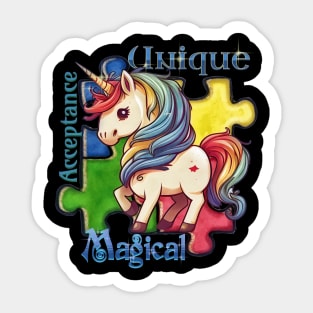 Autism Awareness Kawaii Unicorn and Puzzle Pieces Sticker